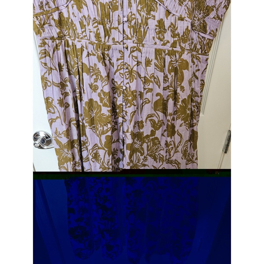 Anthropologie Peregrine Purple Green V-Neck Button Front Smocked Midi Dress 2X - Picture 4 of 10